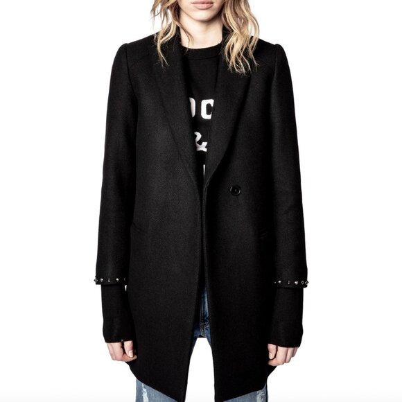 NWT Zadig & Voltaire Wool Marco Stud Coat - Picture 1 of 13